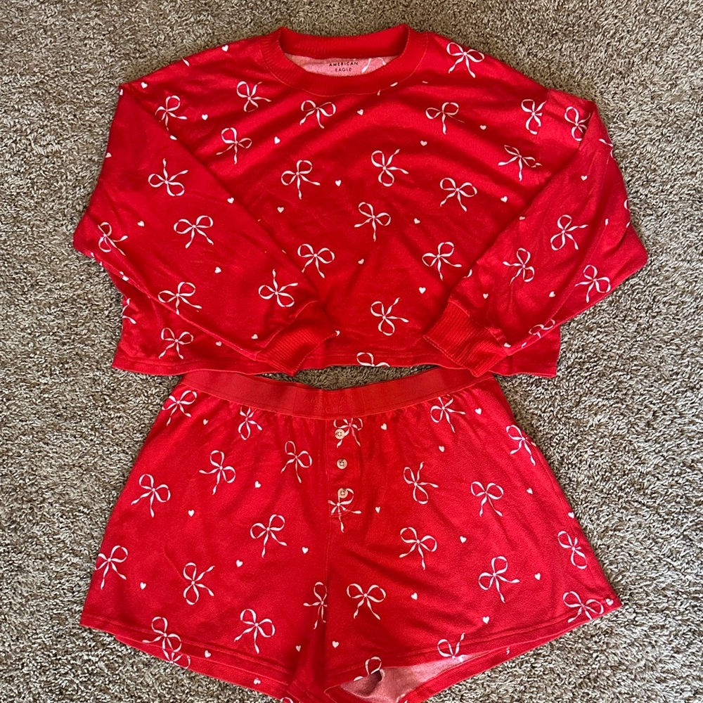 American Eagle AE Luxe Red Bow Pajama Set